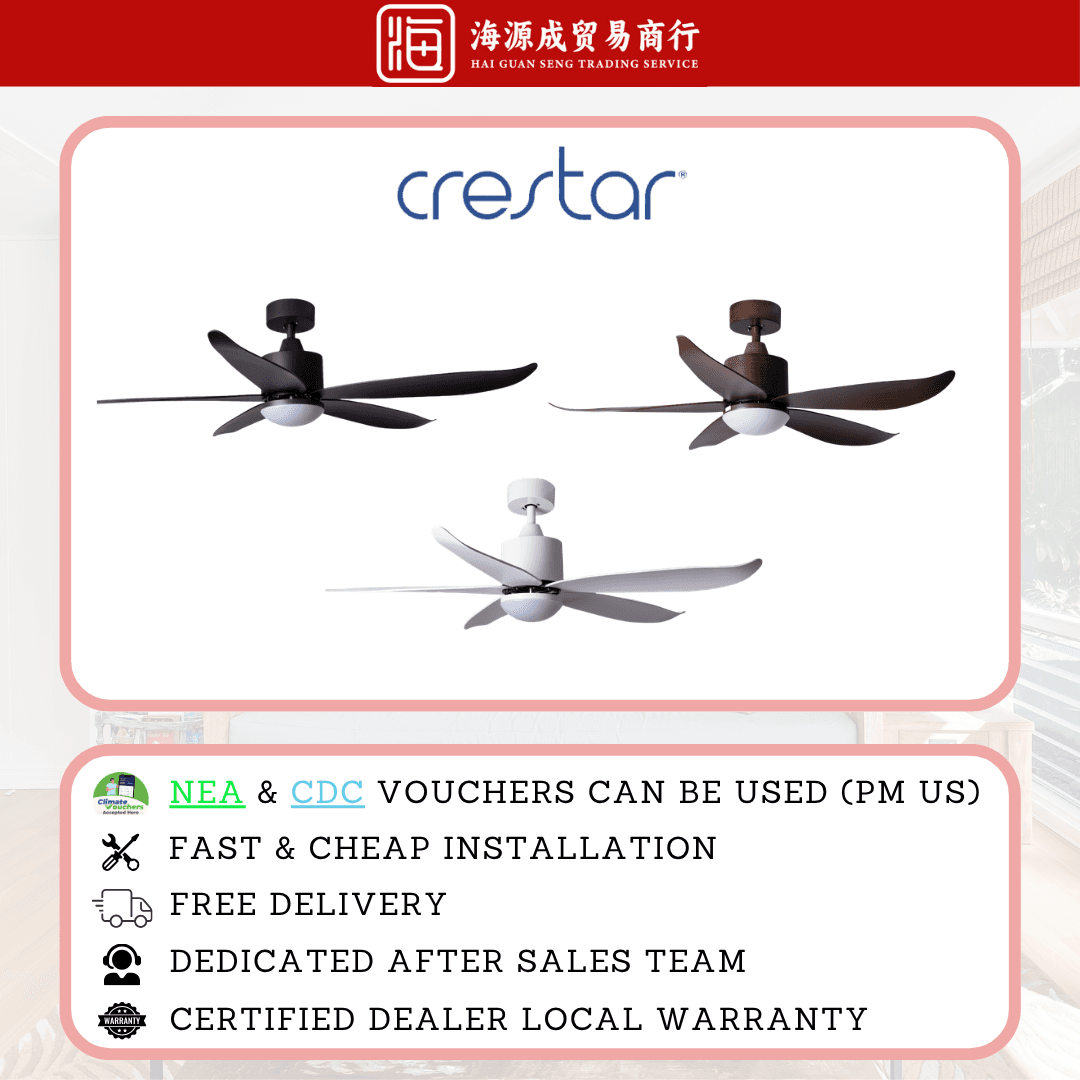 Crestar, Crestar Valuair 5B 48" / 55" DC Ceiling Fan, DC motor, Climate Voucher eligible, Singapore